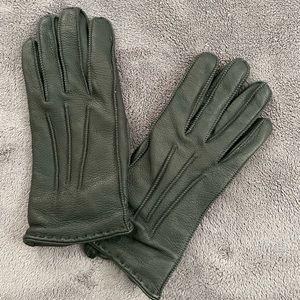 Olive green leather gloves